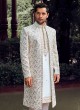 Art Silk Jacket Style Sherwani In Off White Color